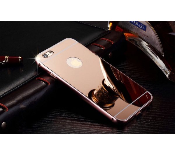 Zrkadlový kryt + bumper iPhone 6/6S - ružový